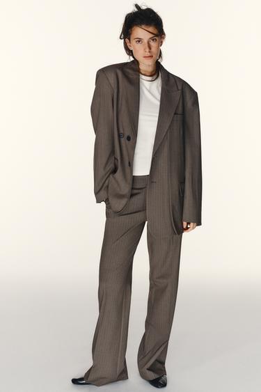 ΜΠΛΕΪΖΕΡ OVERSIZE ΡΙΓΕ ΔΙΠΛΟ ΥΦΑΣΜΑ - Καφέ / Εκρού του Zara