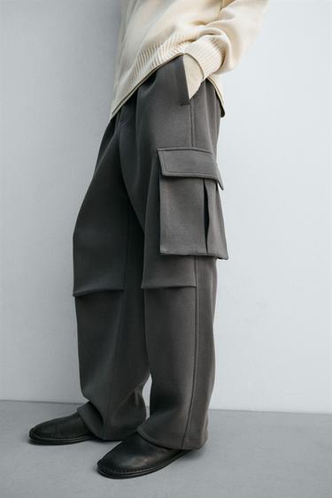 PANTALON CARGO EFFET NÉOPRÈNE À PLIS - Bleu / Gris de Zara - Image 5