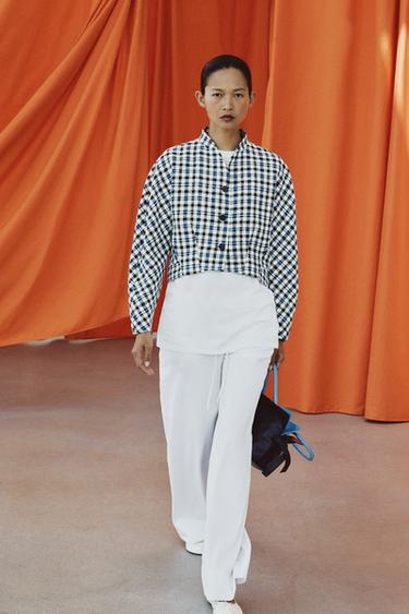 ZW COLLECTION CHECK JACKET - Ecru / Blue by Zara