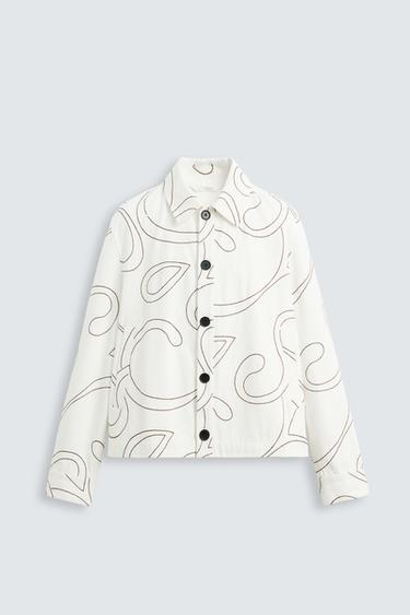 CONTRAST EMBROIDERED OVERSHIRT - White by Zara