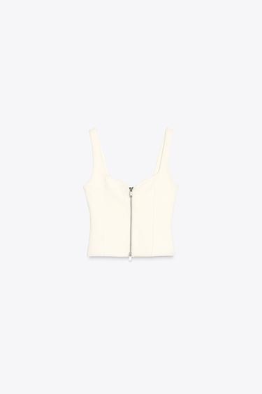 ZIP-UP INTERLOCK TOP - Ecru by Zara