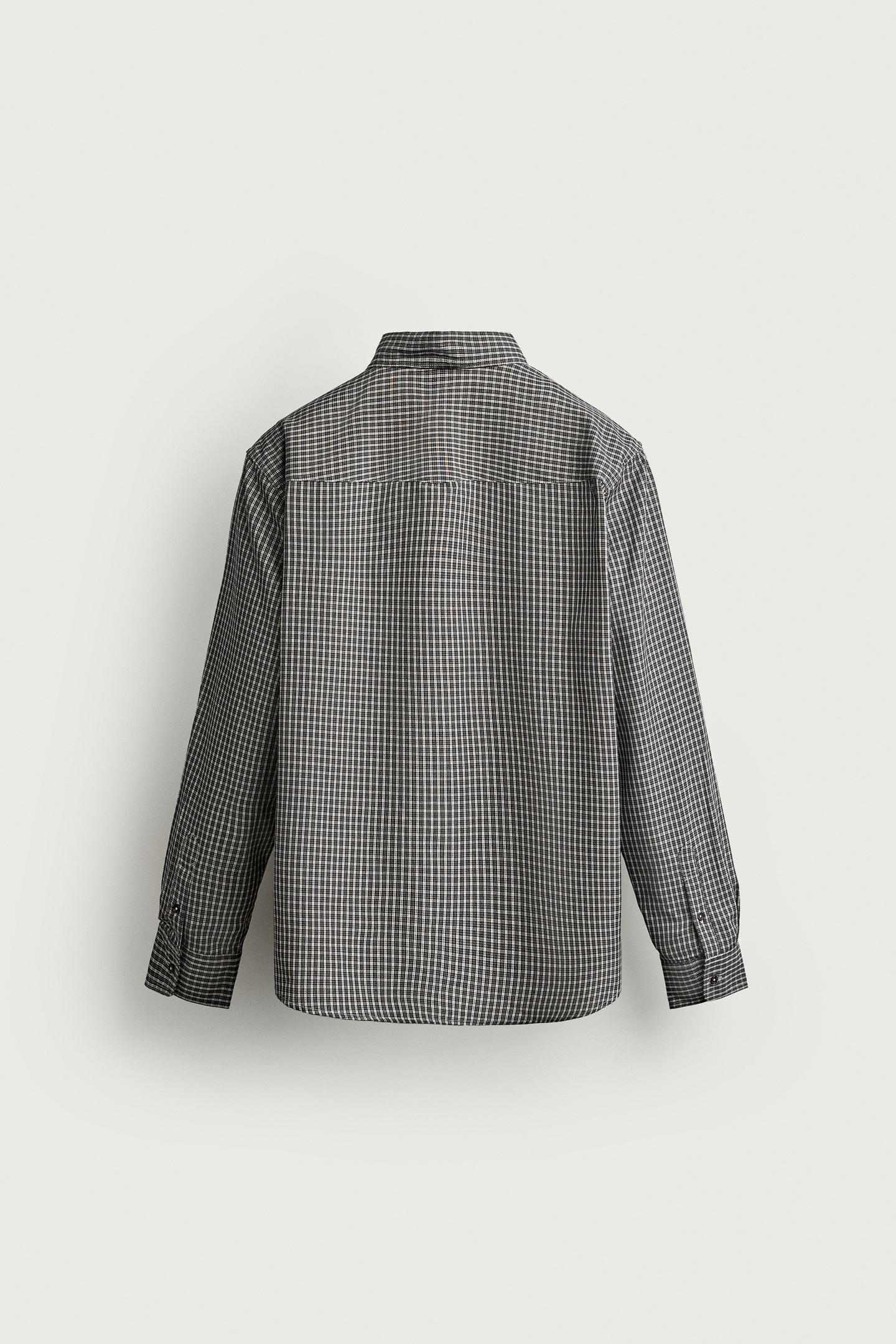 Мужская рубашка Zara Relaxed Fit Plaid, цвет: Тёмно-синий / Белый — фото 7