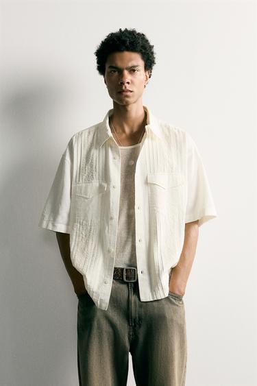 RELAXED FIT SHIRT WITH EMBROIDERY AND PLEATS - Ecru by Zara