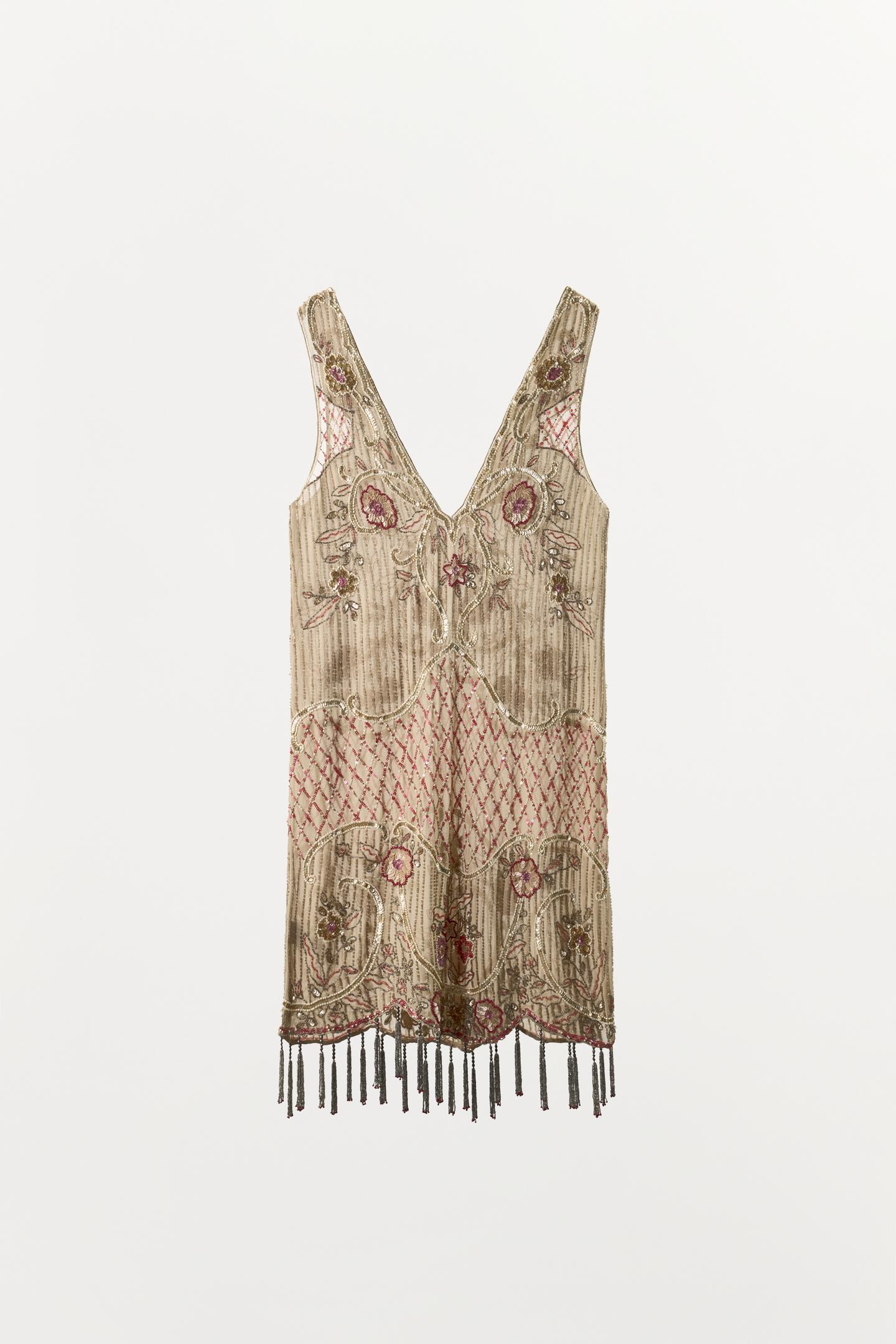 Женское платье Zara Limited Edition Beaded Sequin Fringe, цвет: Серый / Рыжевато-коричневый — фото 5