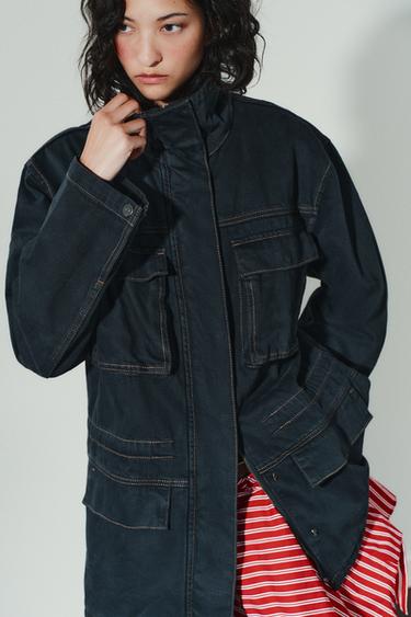 CHAQUETA PETOS PESPUNTES - Azul de Zara