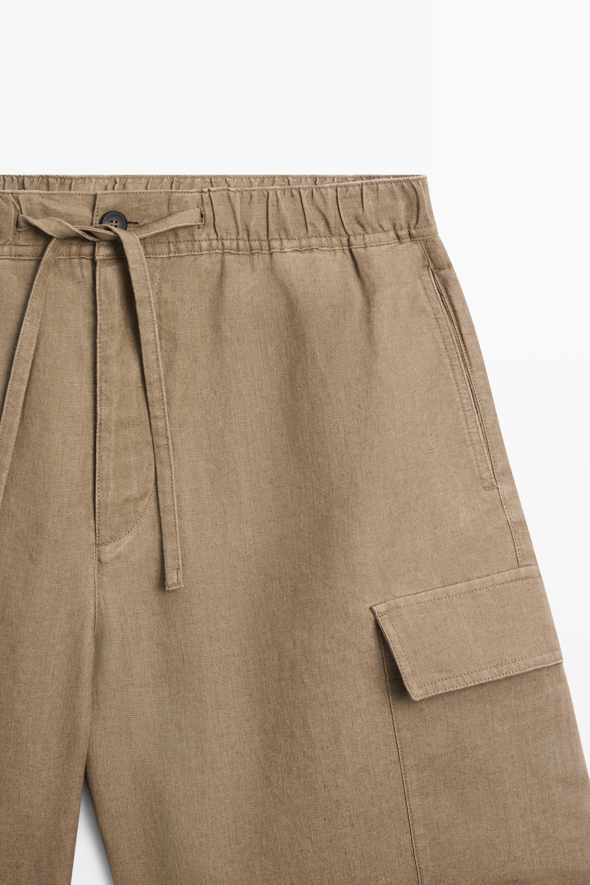 100% linen cargo Bermuda shorts — Khaki
