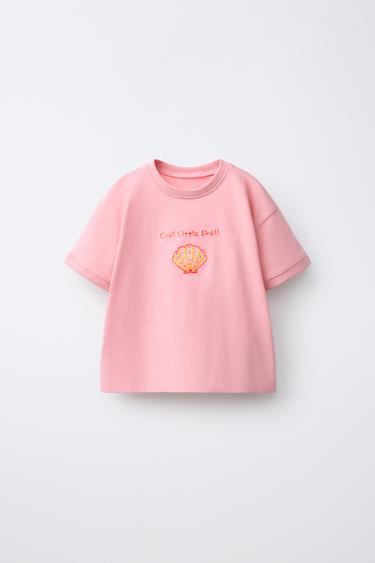 CAMISETA BORDADO CONCHA - Rosa tiza de Zara - Imagen 0