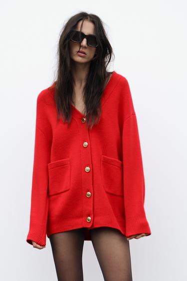 КАРДИГАН ОВЕРСАЙЗ ИЗ 100% ШЕРСТИ — КРАСНЫЙ от Zara — изображение 0