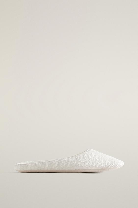 GEPLOOIDE PANTOFFELS MET LEREN ZOOL - Wit van Zara - Afbeelding 0