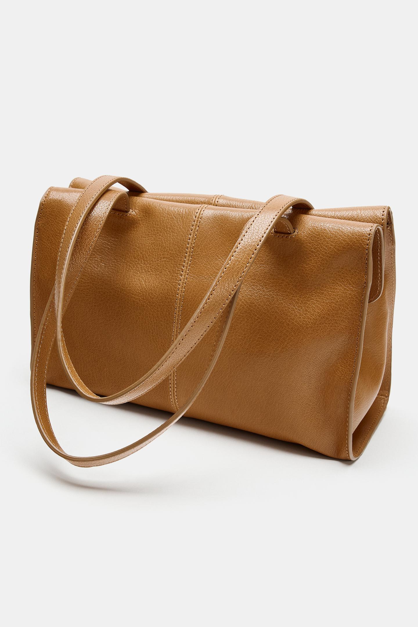 Женская сумка Zara Leather Shoulder, цвет: Горчичный — фото 6