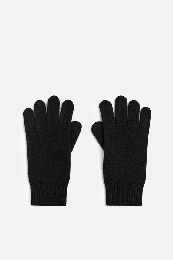 WOOL AND CASHMERE KNITTED GLOVES Black ZARA Ireland