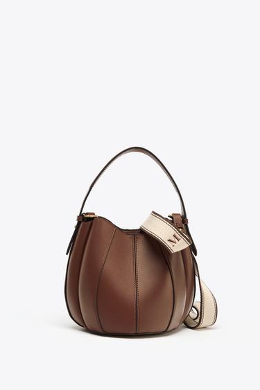 Zara TOPSTITCHED BUCKET BAG - Dark tan