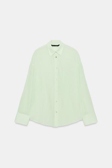 CAMISA GASA OVERSIZE BOLSILLO - Blanco / Verde de Zara