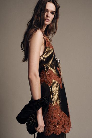 ZW COLLECTION LIMITED EDITION LACE SEQUIN DRESS - Golden by Zara - Image 2