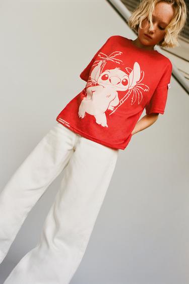 Zara LILO & STITCH © DISNEY TEXTURED T-SHIRT - Red