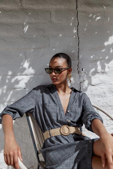 MIDI DRESS WITH BELT - Indigo by Zara - Image 0