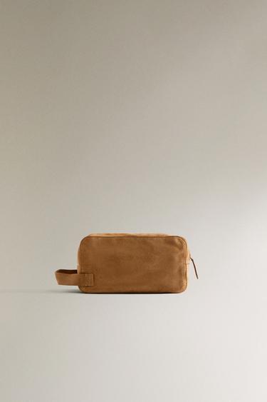 SPLIT LEATHER WASH BAG - Brown by Zara