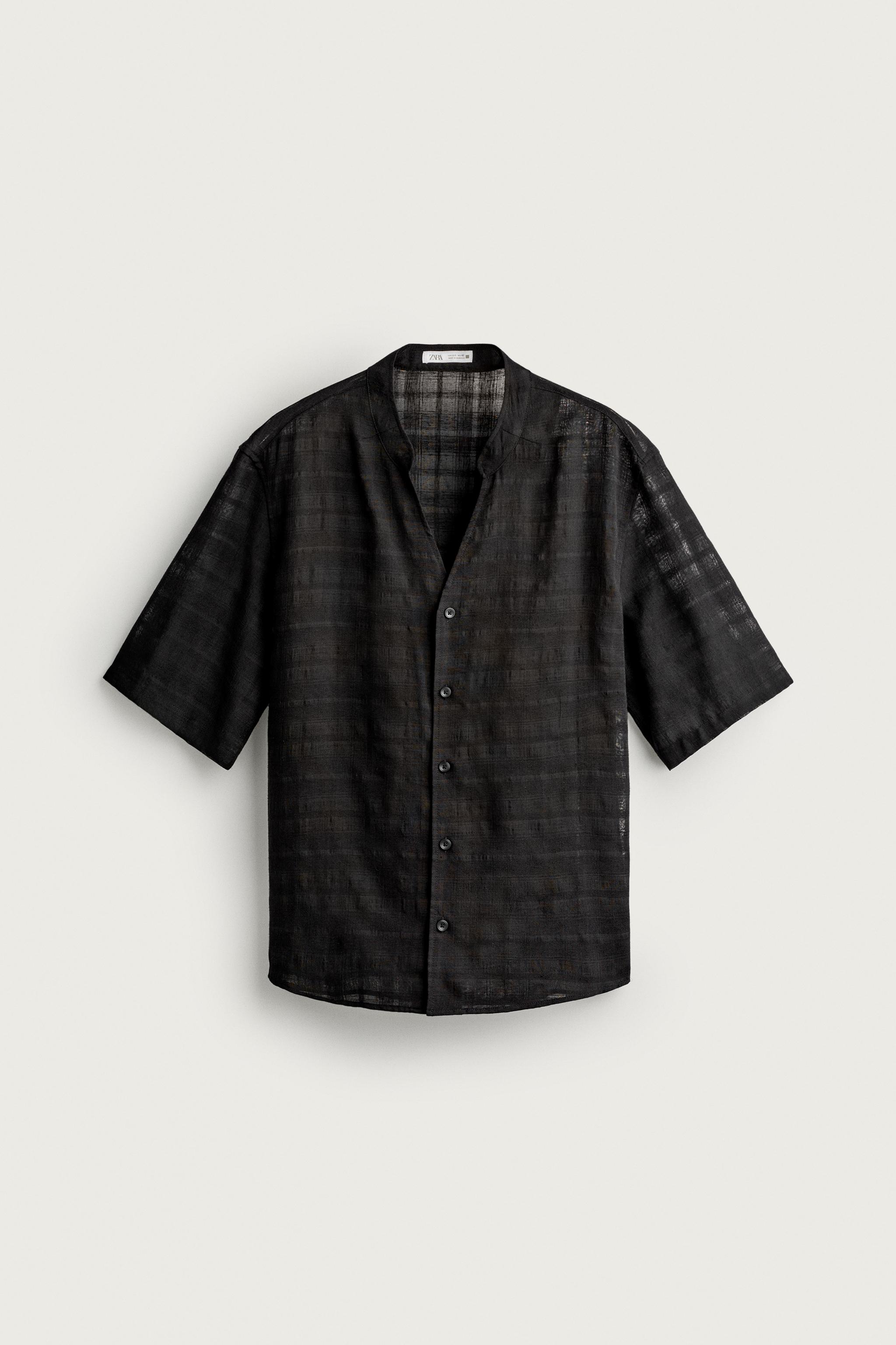 SEMI-SHEER CHECK JACQUARD SHIRT — Black