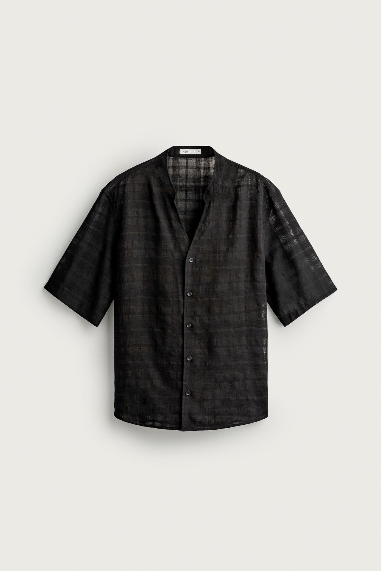 SEMI-SHEER CHECK JACQUARD SHIRT — Black