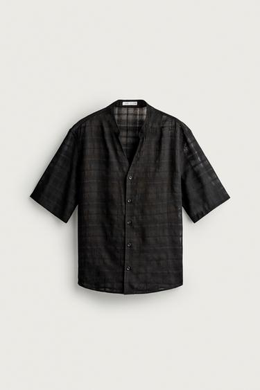 SEMI-SHEER JACQUARD CHECK SHIRT - Black by Zara