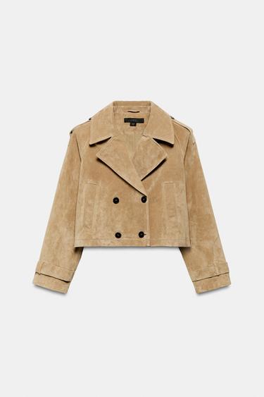 SHORT DOUBLE-BREASTED SUEDE TRENCH COAT - camel by Zara - Image 0
