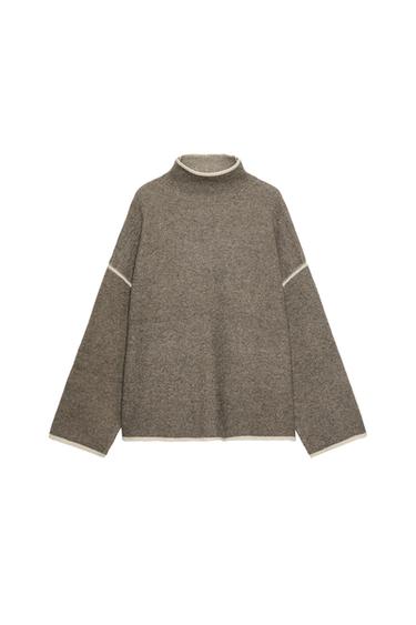 KNIT JUMPER WITH CONTRAST TRIMS - Taupe grey by Zara
