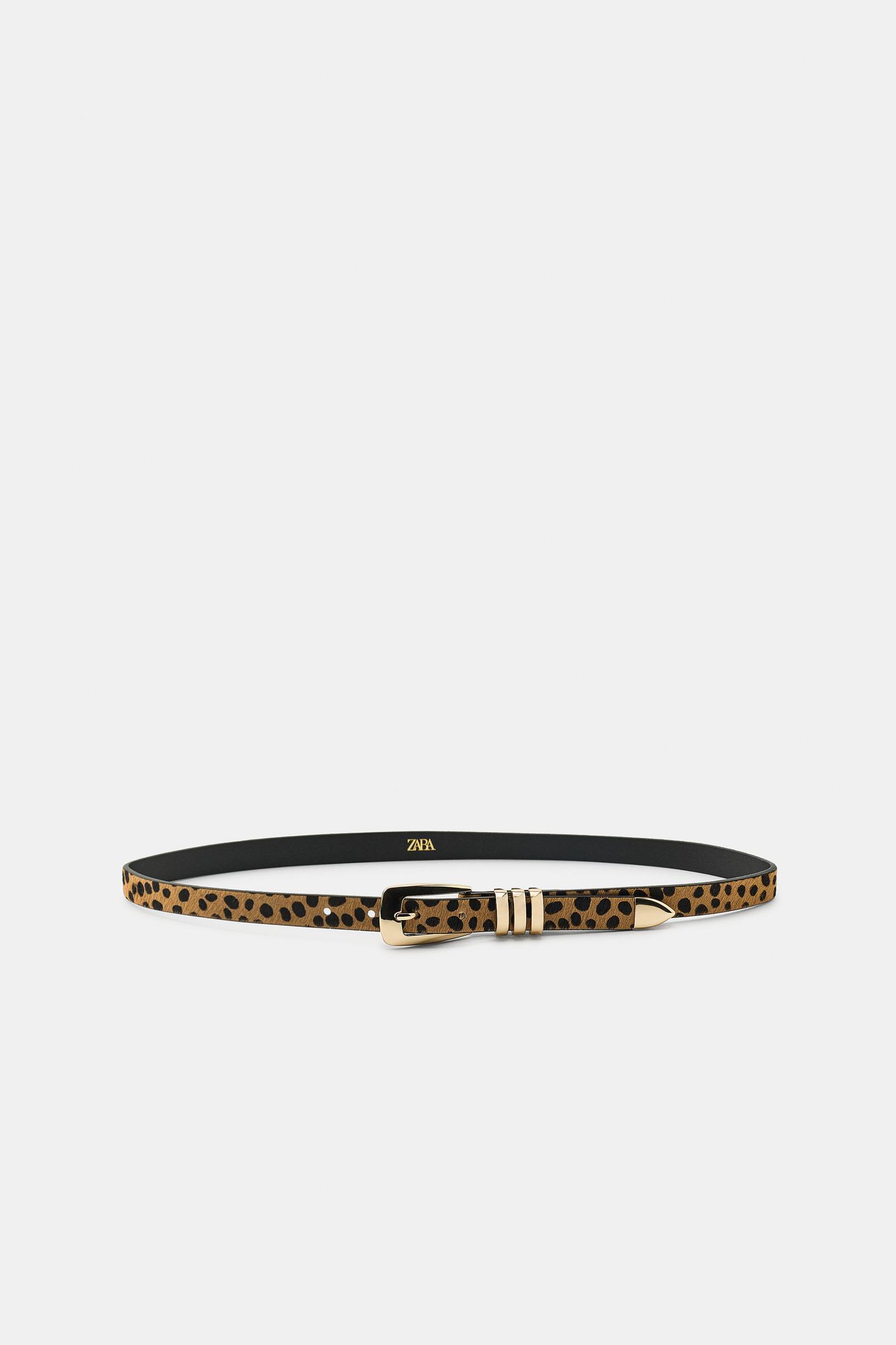 Женский ремень Zara Animal Print 100% Leather Skinny, цвет: Коричневый — фото 3