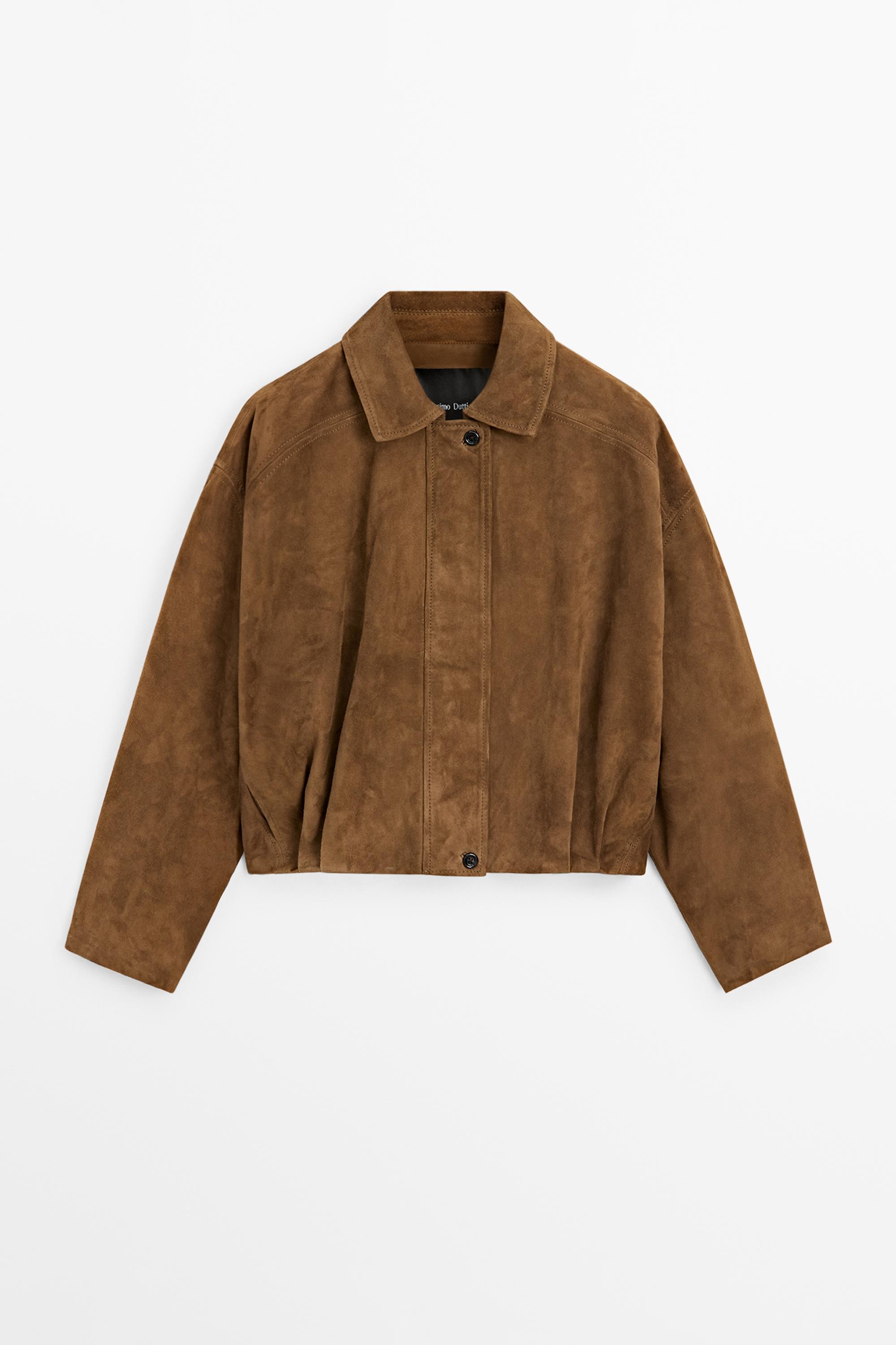 Blouson court bomber en cuir effet daim
