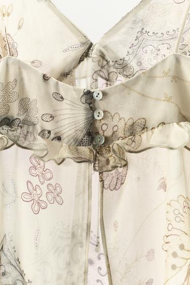 TOP IMPRIMÉ STYLE LINGERIE À VOLANTS - Blanc cassé de Zara - Image 6