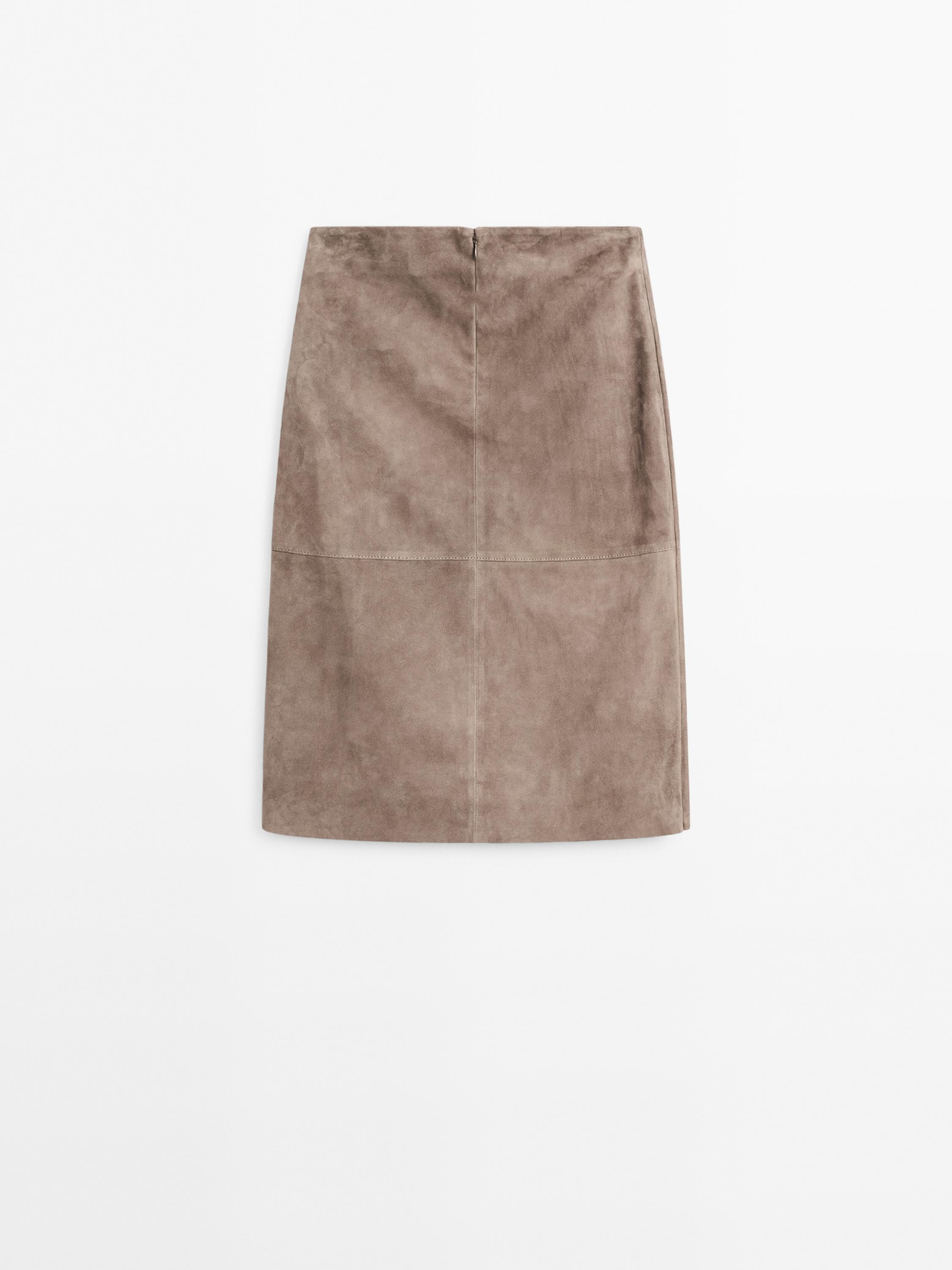 Suede leather wrap midi skirt