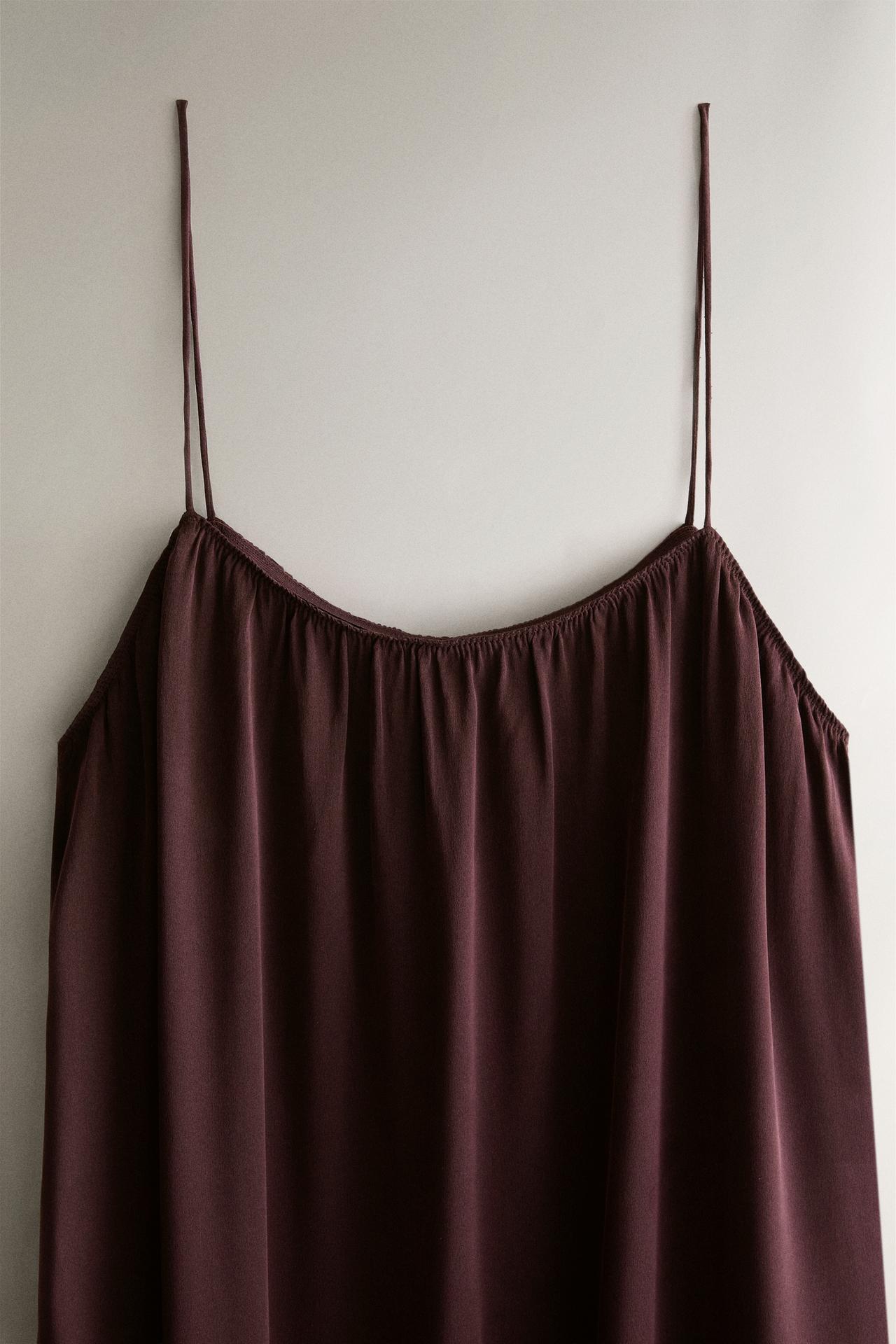 MULBERRY SILK STRAPPY NIGHTGOWN — Burgundy