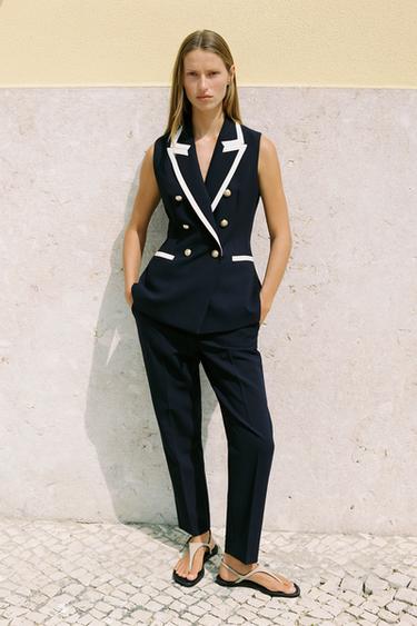 GILET CON PROFILI A CONTRASTO - Blu Marino di Zara