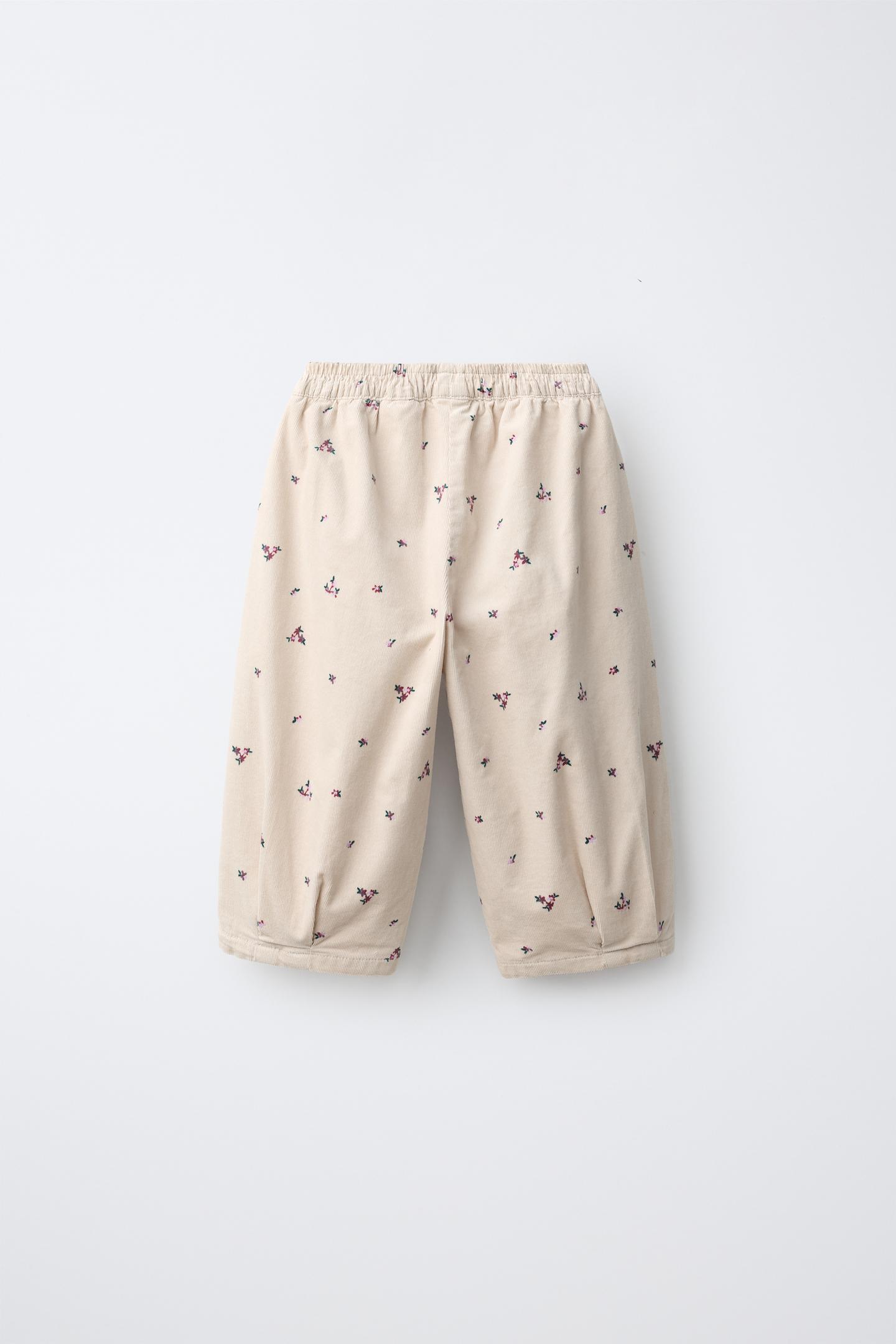 Детские брюки Zara Floral Print Micro-Corduroy Balloon, цвет: Экрю — фото 3