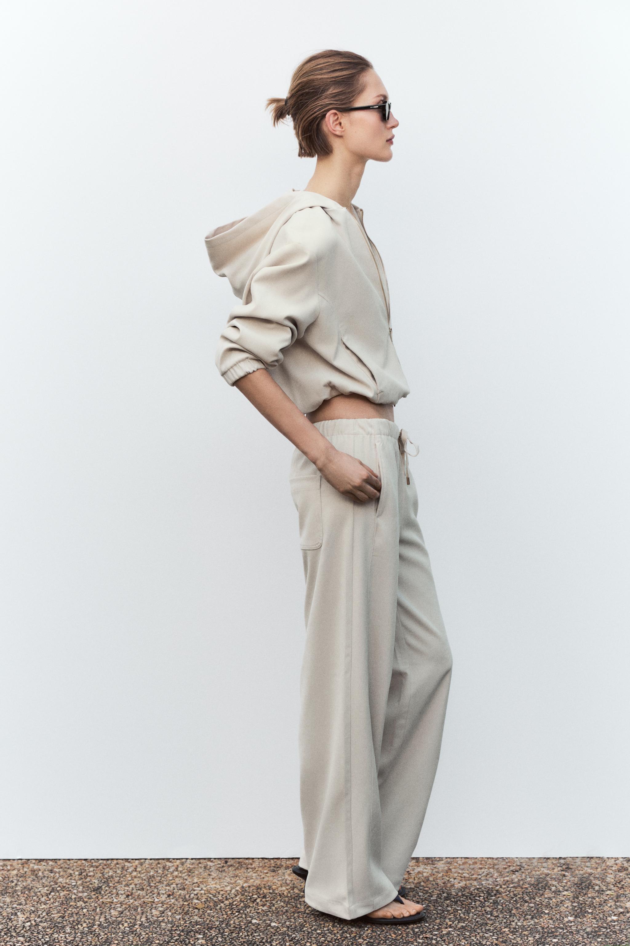 TEXTURED WIDE LEG PANTS - Dark khaki | ZARA Canada