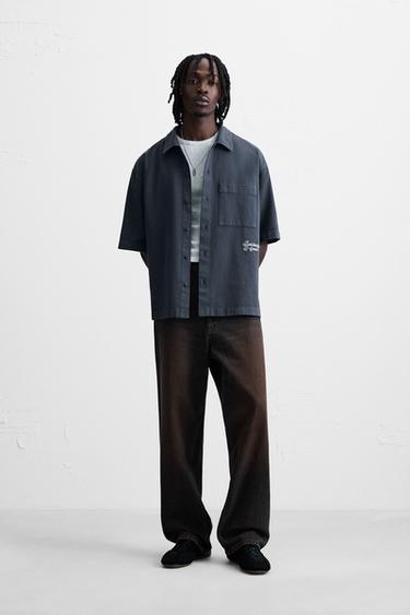 EMBROIDERED TEXTURED OVERSHIRT - Ink blue by Zara - Image 0
