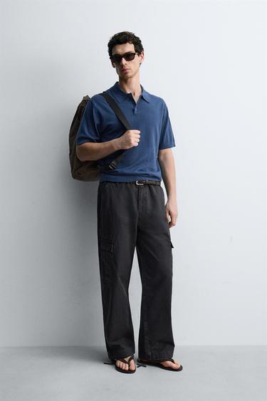HEMP-COTTON KNIT POLO SHIRT - Navy blue by Zara - Image 0