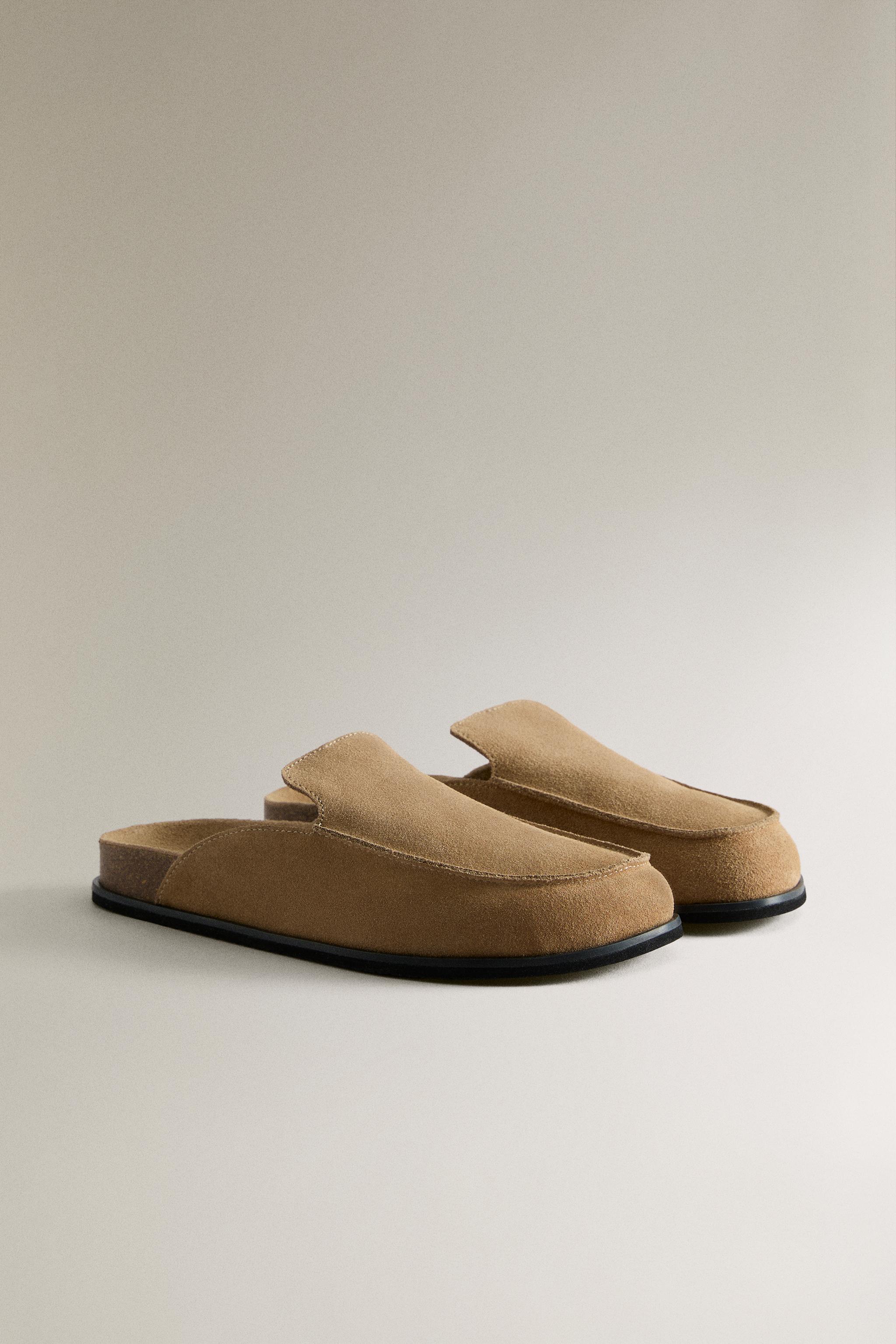 LEATHER MULE CLOG SLIPPERS — Taupe Gray