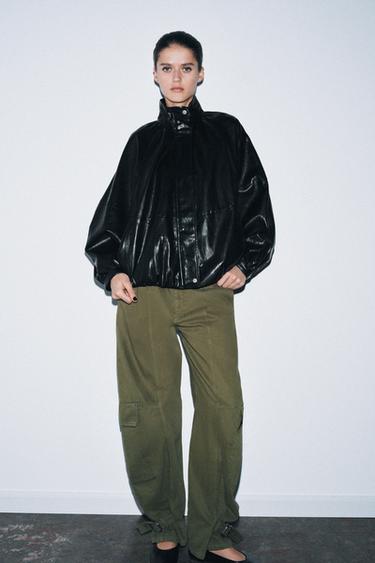 Zara ZW COLLECTION FAUX LEATHER BOMBER JACKET - Black