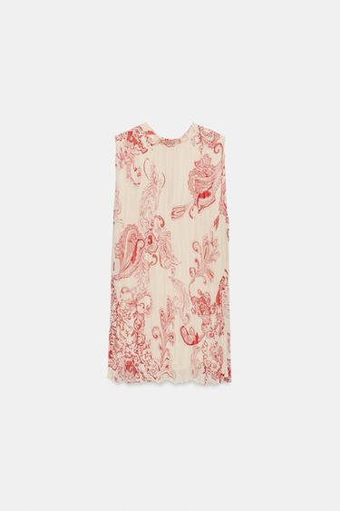 ZW 컬렉션 프린트 탑 - Zara 크림 / 레드