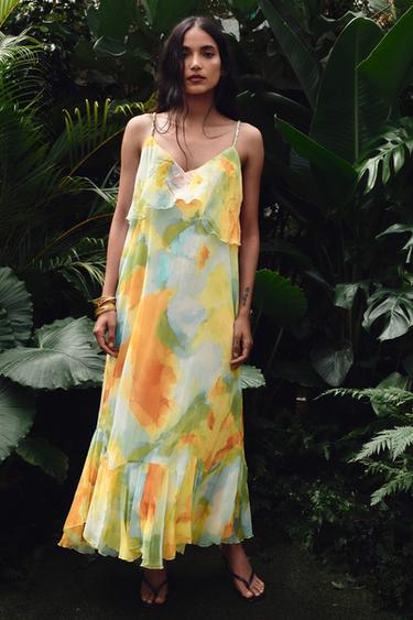 RUFFLED PRINTED MIDI DRESS - TYEAMARILLO by Zara