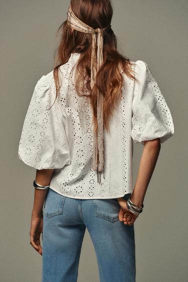 CHEMISE BRODERIES PERFORÉES MANCHES BOUFFANTES - Blanc de Zara - Image 5