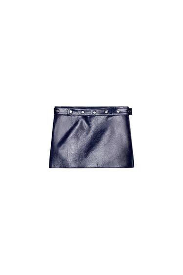LOW-RISE FAUX LEATHER MINI SKIRT WITH STUDS - Blue by Zara
