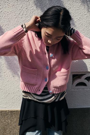 KNIT JACKET WITH STONE BUTTONS - Pale pink by Zara