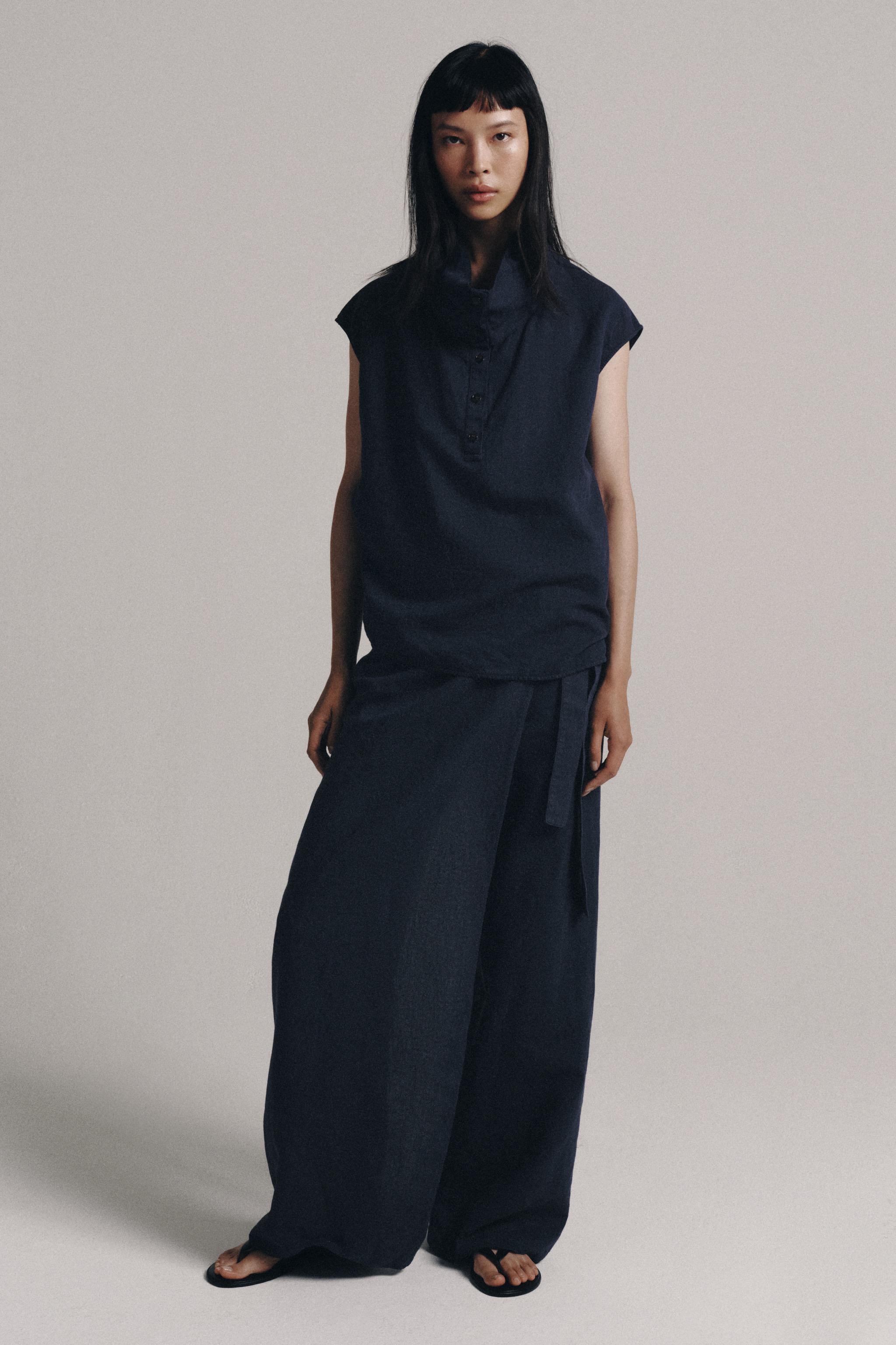 LINEN BLEND SHIRT ZW COLLECTION — Navy blue