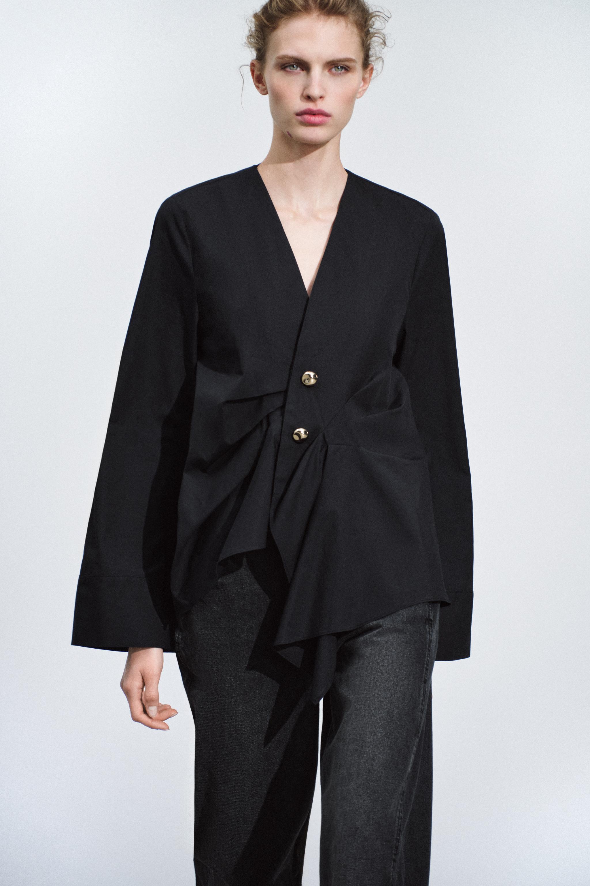 ZW COLLECTION PLEATED SHIRT - Black | ZARA United States