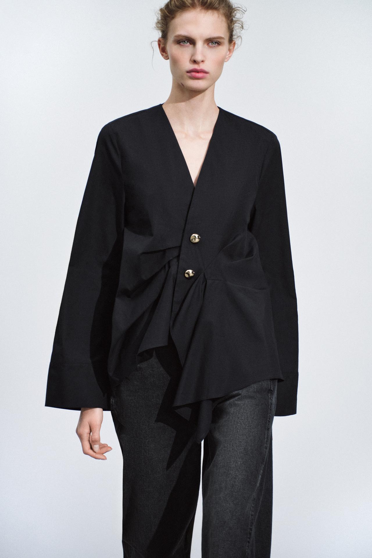 ZW COLLECTION PLEATED SHIRT — Black