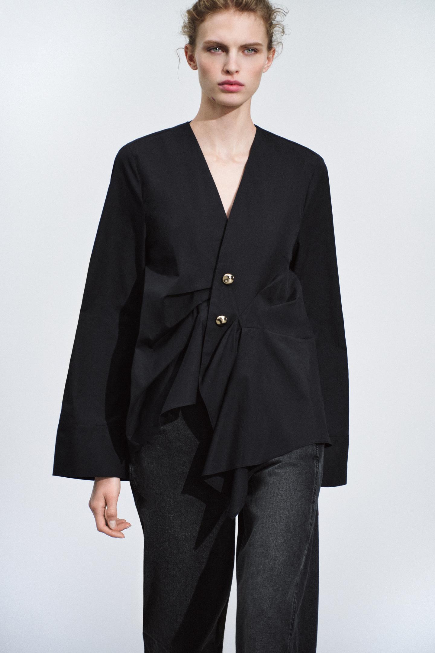 Женская рубашка Zara ZW Collection Pleated, цвет: Чёрный — фото 2