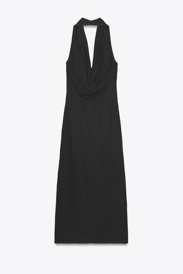 FLOWING DRAPED MIDI DRESS - Black by Zara