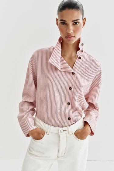 CAMISA COLO SUBIDO RAIAS - Rosa de Zara