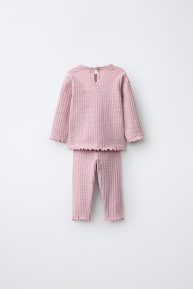 EMBROIDERED T-SHIRT AND LEGGINGS SET — Pink 2